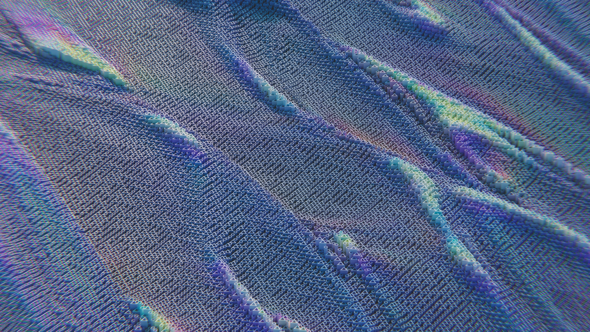 Colorful abstract pattern resembling digital waves with intricate texture in blue and purple hues.