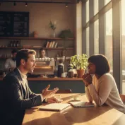 Smiling businessman in a suit standing confidently outdoors by the river.